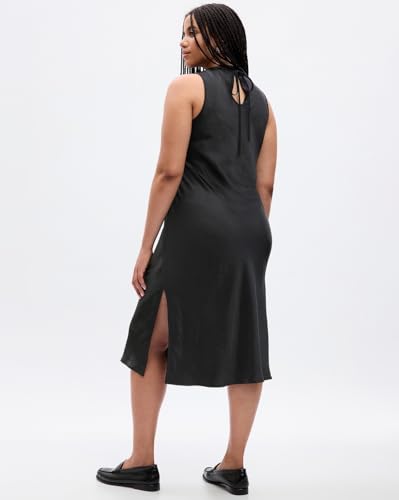 GAP Women Solid Sleeveless Midi Shift Dress,Black,L
