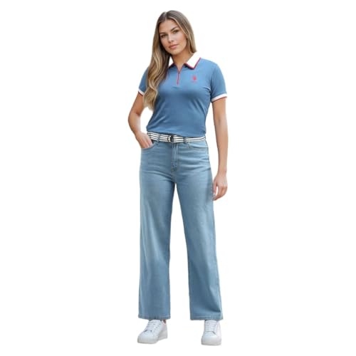 U.S. POLO ASSN. High Rise Wide Leg Jeans (UWAW24JEN268_Blue_26)