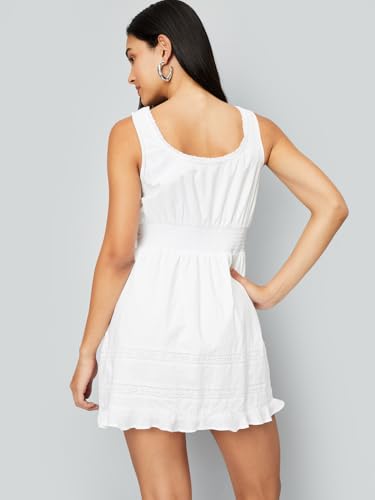 Max Women's Cotton A-Line Midi Dress (SU092D_White