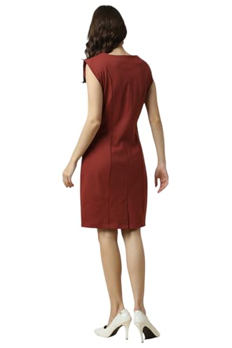 Allen Solly Women's Polyester Modern Knee-Length Dress (AHDRWRGPE38090_Maroon