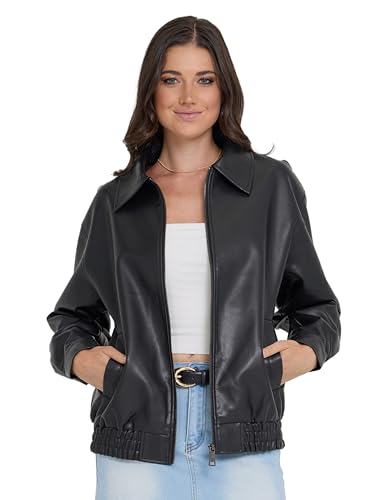Steve Madden Leather Jacket Women – Faux Leather Oversized Bomber Jacket Women, Plus Size Motorcycle Jackets, Black, X-Large