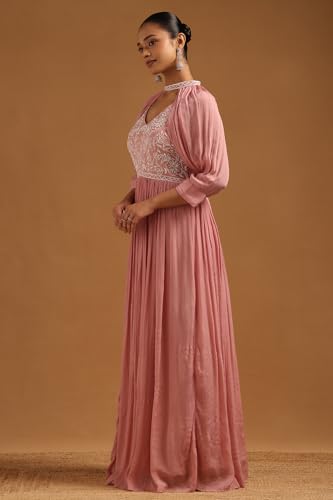 Soch Womens Blush Pink Chinon Floral Gown with Cutdana
