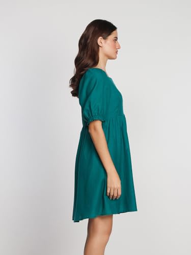 Zink London Women's Green Solid Flared Short Dress - SaumyasStore