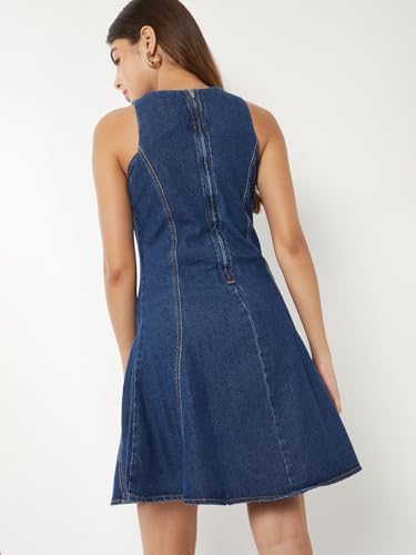 Max Women Solid A-line Dress(Blue_XXL)