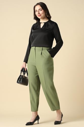 Women Olive Solid Formal Trousers
