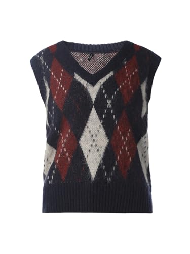 ONLY Women's Colourblocked Regular Fit Navy Blue Sweater