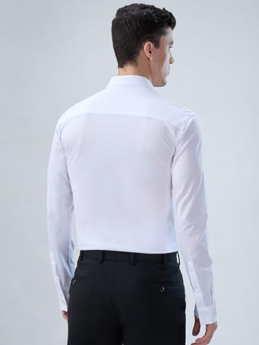 Park Avenue Men Slim Fit Structure Pattern Cotton Polyester Blend Short Collar Full Sleeve Round Hem Formal Shirt White