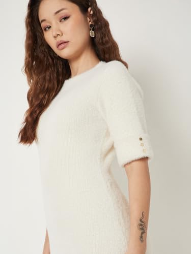 Max Women Knit Bodycon Dress (Off White_XL)