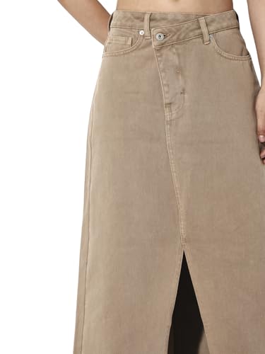 ONLY Women's Solid Flared Fit Mid-Rise Brown Skirt