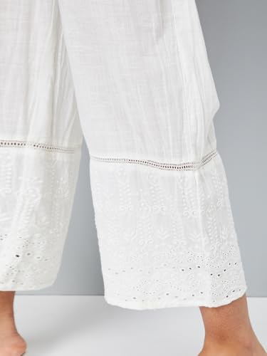 Max Women Schiffili Embroidered Hem Palazzos (Off White_XXL)