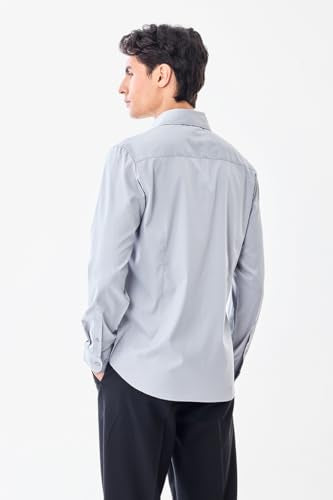 SNITCH Men Formal Shirt | Slim Fit Full Sleeve Spread Collar Solid Design | Premium Polyester Viscose Blend & Wrinkle-Resistant Fabric for Office & Special Occasions | Light Grey