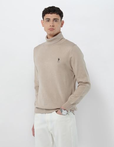 U.S.Polo Association Men's Turtleneck Regular Fit Sweater Beige