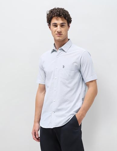 U.S.Polo Association Men's Pinstriped Seersucker Shirt (USSHT3409H_Blue_48)