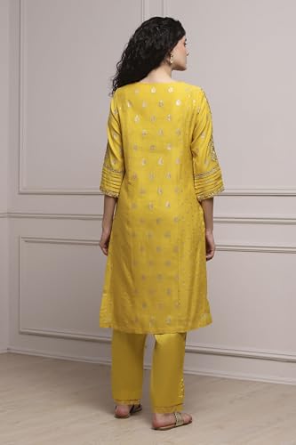 Biba Women Lime Cotton Blend Straight Yarndyed Suit Set_42