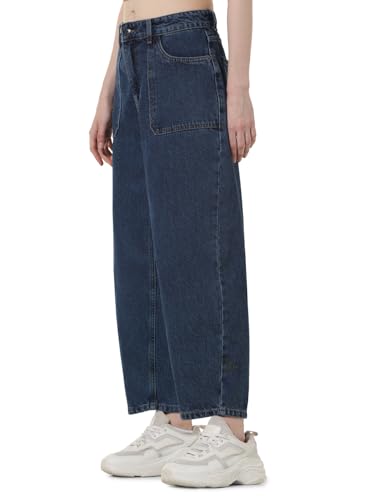 ONLY Women Washed Cotton Loose Fit High Rise Blue Jeans