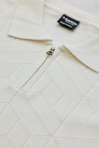SNITCH Men T-Shirts | Textured Self-Design Polo Collar with Zipper Closure | 100% Cotton Slim Fit Breathable Fabric for Casual & College Wear | White