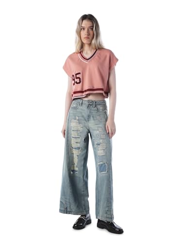 ONLY Women's Applique Loose Fit Pink Sweatshirt
