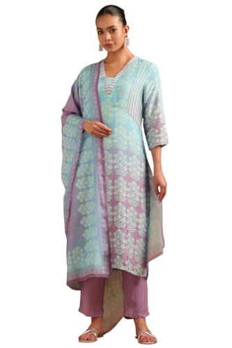 Soch Womens Blue Viscose Botanical Salwar Suit With Bead