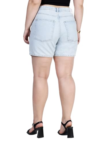 HAPPENING Plus Size Women Non Stretch Denim Boyfriend Shorts- Length 16.5" inch- Distressed- HIGH Rise- Faded Ice Blue Color- Waist Size (XL) 34" to (4XL) 40" inch (in, Alpha, 3XL, Faded Ice Blue)