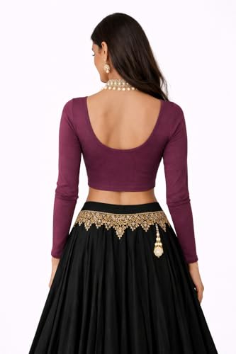 Fressia Fabrics Women's Cotton Readymade Saree Blouse Stretchable Crop Top Choli Bustier Top (Wine, Free Size)