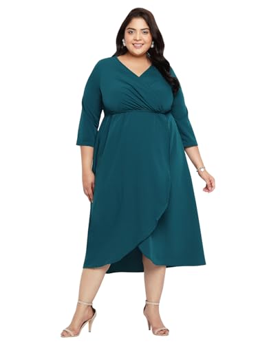 wild U Women Plus Size Casual Midi Dress | Wrap | Long Sleeve | Comfort fit | Long | Western Stylish (Green, Size 5XL)