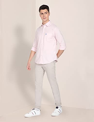 U.S. Polo Assn. Cotton Mens Solid Oxford Fs Shirts (Usshtfx0014_Pink_S, Regular Fit)