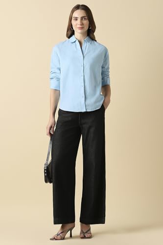 Women Light Blue Solid Long Sleeves Shirt