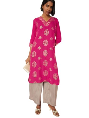 Max Women Foil Print Straight Kurta (Pink_XXL)