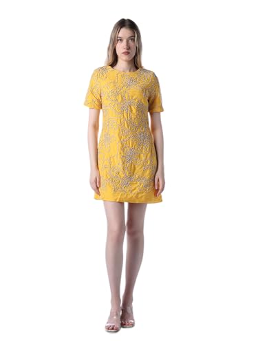 ONLY Women's Self Design Fit and Flare Yellow Dress