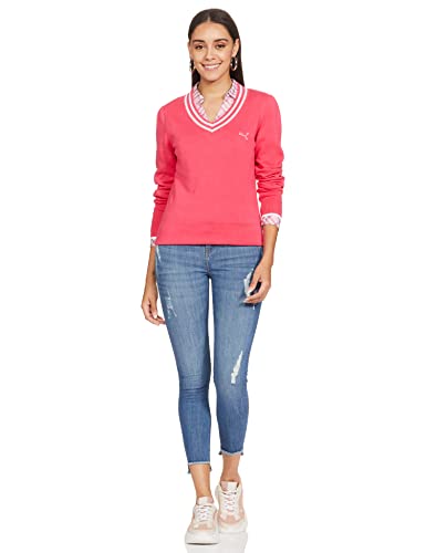 Puma Women's Cotton and Wool V-Neck Pullover Sweater (56835501_Red_L)