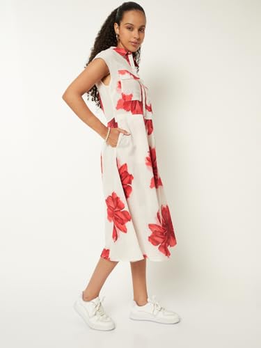 Max Women Floral Print Shirt Dress (Off White_L)
