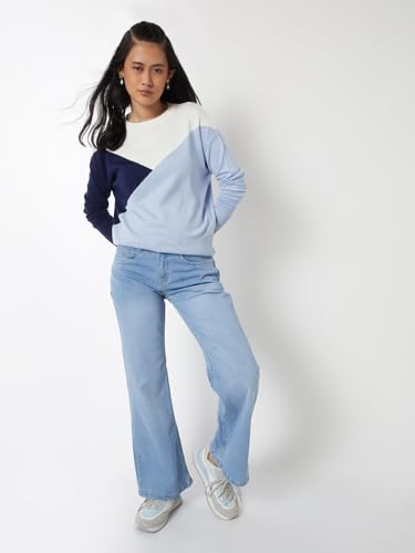 Max Women Colourblocked Sweater (Blue_S)