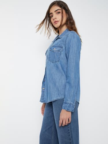 Max Women Washed Regular Fit Denim Shirt (Blue_S)