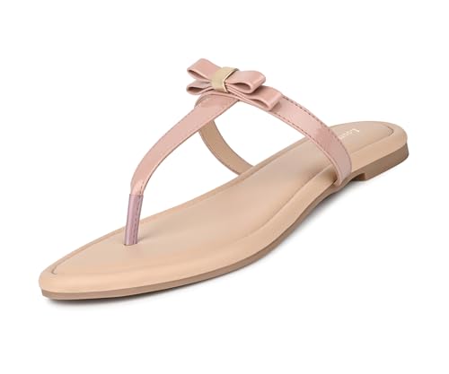 LOUIS STITCH Women’s Slip-On T-Strap Flat Sandals | Open Toe Peach Pink Stylish Sandal for Ladies, Fashionable and Comfortable Sandal | LSOF-FI01-TSNU | (UK 8)