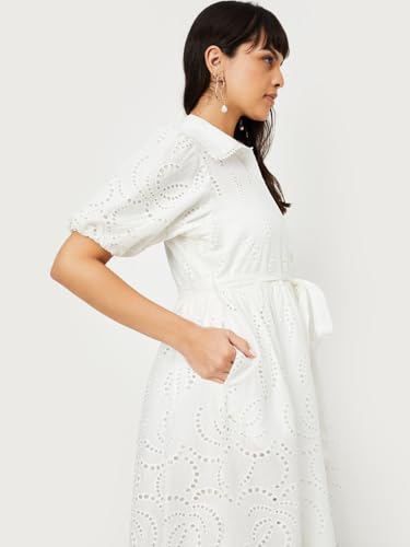 Max Women's Cotton A-Line Midi Dress (SEA10_Ivory