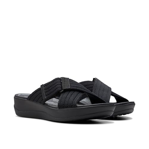 Clarks womens Arla WaveSlide Sandal, Black Textile, 5.5 UK