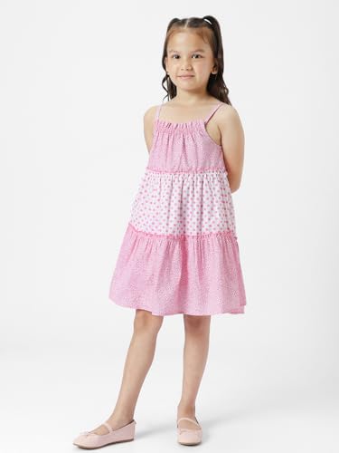 nauti nati Cotton Nautinati Girls' Printed Casual Dress Knee-Length NN321-518_Pink-White