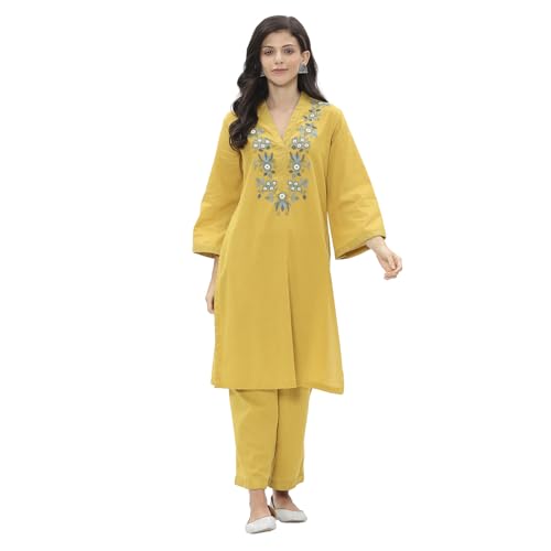 Rangriti Women's Cotton Kurta Set (PEPAMS22032SS25YEL_Yellow
