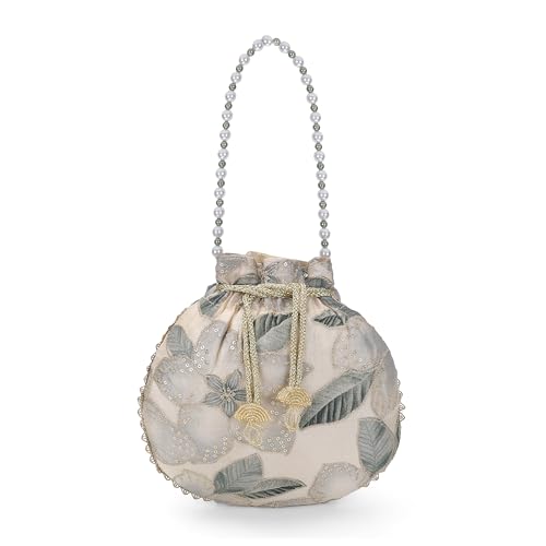 Metro Women Green Ethnic/Wedding Fabric Soft Body Dori closure Floral Handbags with (38-196)