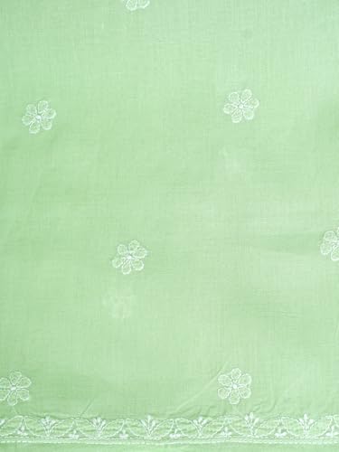 Ada Hand Embroidered Lucknowi Chikankari Unstitched Cotton Dress Material Suit Piece with Dupatta for Women 01A869347 Light Green