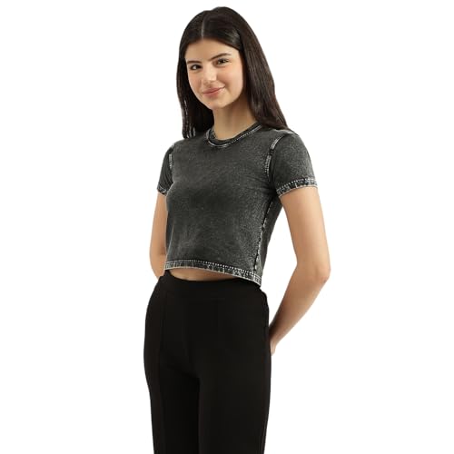 United Colors of Benetton Round Neck Washed T-Shirt (Size: M)-25P3E29D3317I100 Grey