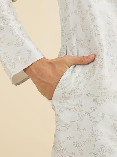 Manyavar Men's Art Silk Digital Print Kurta Set (Light Blue,XL)