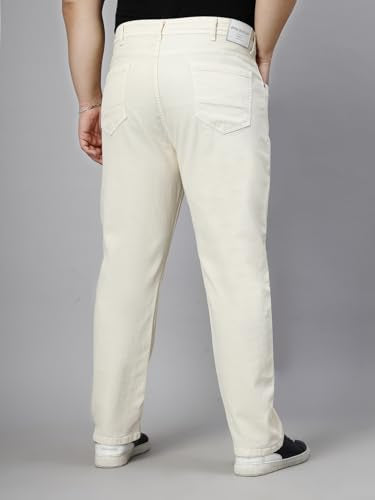 Style Quotient Men Plus Size Off White Tapered Fit Jeans
