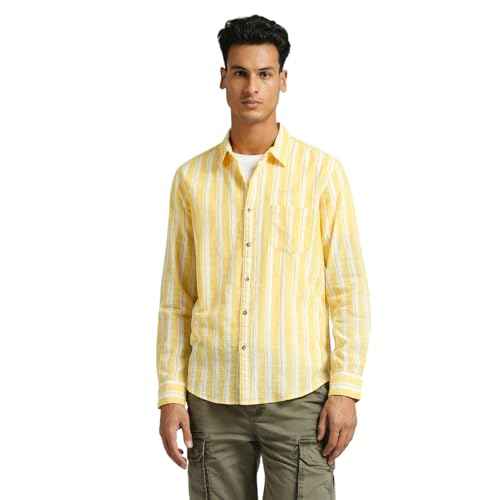 Pepe Jeans Men's Striped Regular Fit Shirt (PM308594_Yellow