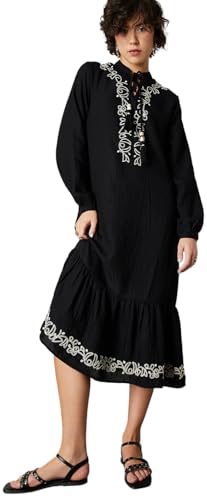 Max Women's Nylon Classic Midi Casual Dress (C24WCLFSEST104_Black