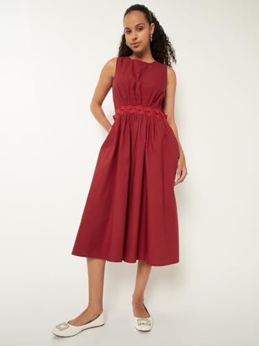 Max Women Solid A-line Dress (Red_XL)