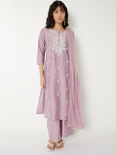 Max Women Embroidered Straight Kurta Set(Purple_M)