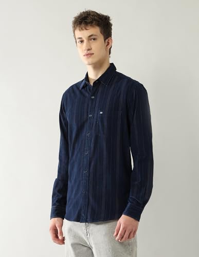 Arrow Sports Men's Striped Slim Fit Shirt (ASAJSH1461_Navy