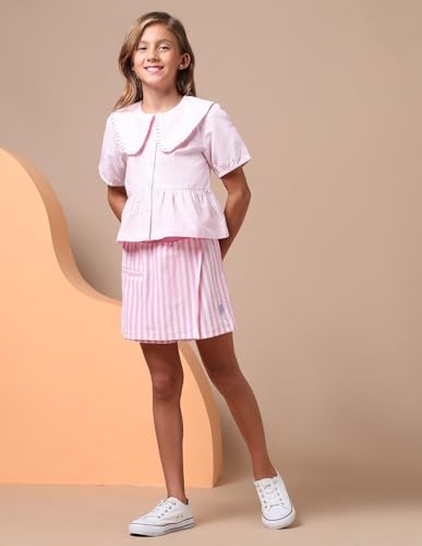 U.S. POLO ASSN. Girls Vertical Striped Skorts (UGSKR0046_Light Pink_3-4Y)