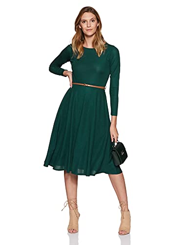 Miss Olive Women's Skater Midi Dress (MOAW18D30-19-42_Forest Green_Small)